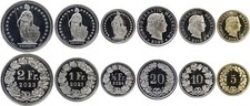 Switzerland/Switzerland set (6) 1/2 + 1 + 2 francs 5 + 10 + 20 centimes 2019 - 2024 UNC