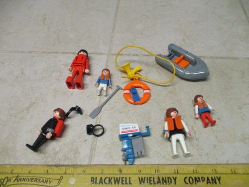 VTG Lot Geobra Playmobil Accessories Toy Playset Figures Raft Divers Boaters A27