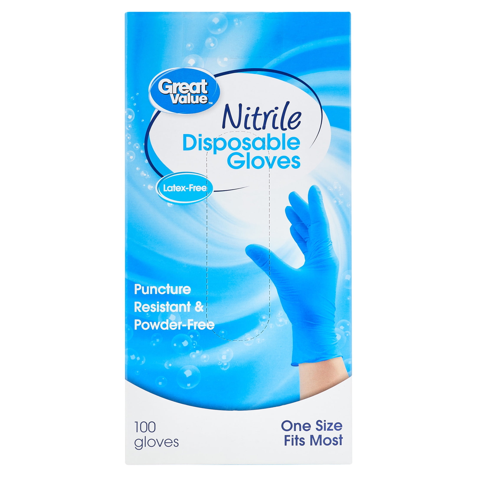 Great Value Nitrile Disposable Gloves One Size 100 Count Pack