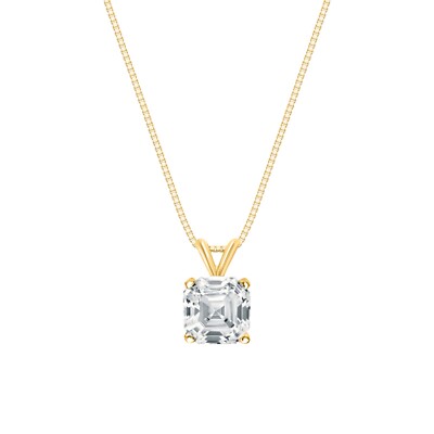 2 Ct Asscher Created Diamond Real 14K Yellow Gold Solitaire Pendant 18'' Necklace