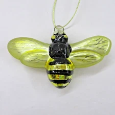 Bumble Bee Glass Christmas Ornament Boston International 3" Black Yellow