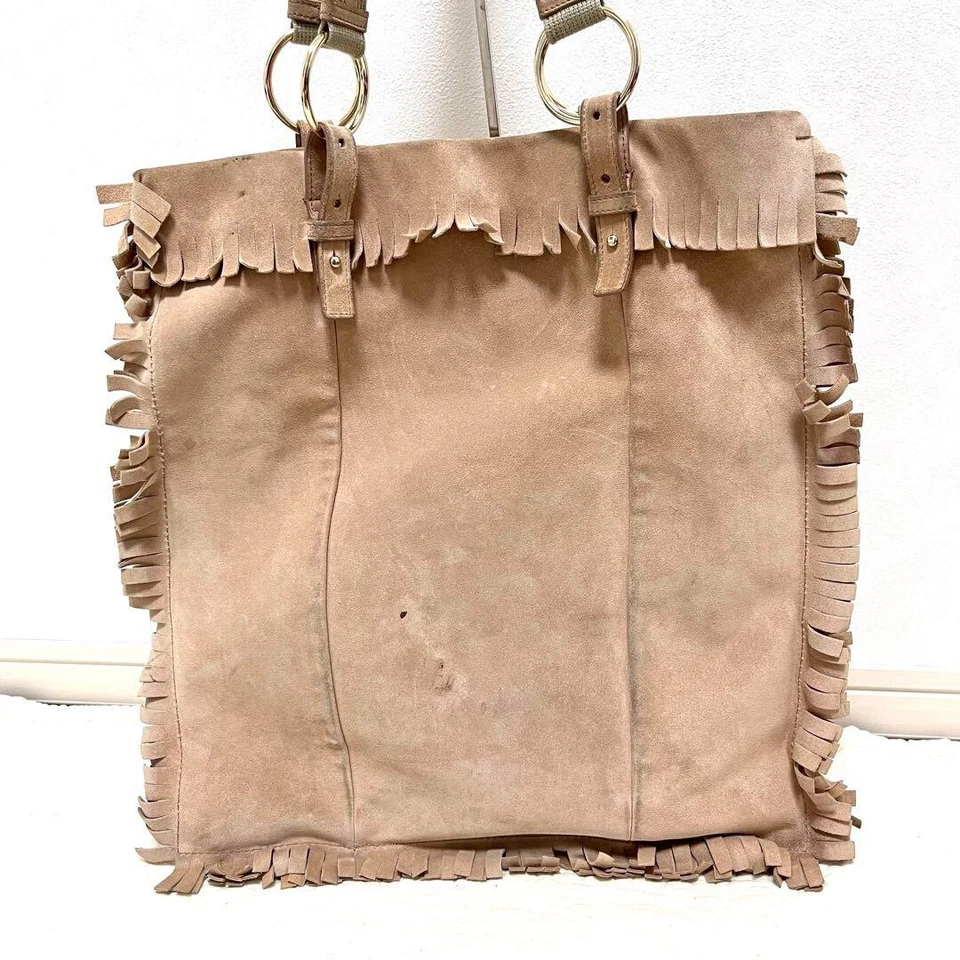 Bolso de Mano Yves Saint Laurent KAHALA Beige Flecos Cuero Gamuza Genuino De Colección Foto 2 de 4