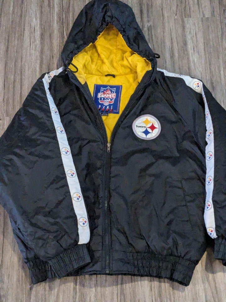 Винтажная куртка-пуховик 90-х Pittsburgh Steelers NFL Game Day с капюшоном на молнии размер L - Изображение 4 из 4