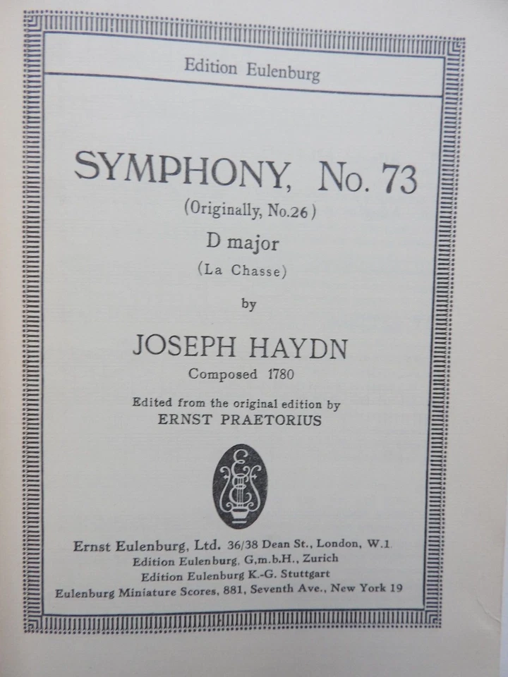Haydn - Symphony No 73 - La Chasse   - Edition Eulenburg study score #511 - Image 2 of 3