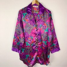 Vintage Victoria  s Secret Gold Label Purple Paisley Satin Nightgown Size M L