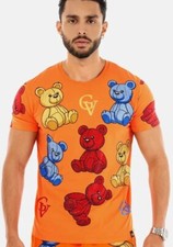 Avenue George V Paris T-Shirt Bling Rhinestone Teddy Men's Orange Fitted Tee 3XL