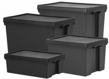 Heavy Duty Black Storage Box Lid Recycled Plastic Stackable Containers - UK Made