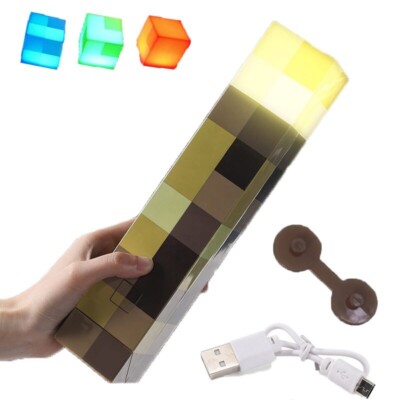 Minecraft Spiel Taschenlampe Wandlampe Schreibtisch Nachtlicht Schlafzimmer LED Wiederaufladbarer Akku