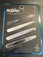 Massimo Tweezers Set 4-Piece Professional Black Plucker Stainless Steel New Seal