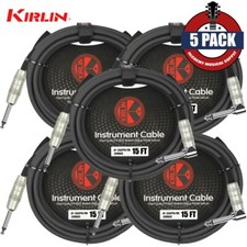 5-PACK Kirlin 15FT 1/4" Straight to Right Angle Electric Guitar Patch Cable