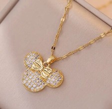 NEW Girls Gold Plated Minnie Mouse Crystal Ears Necklace - 25mm x 20mm