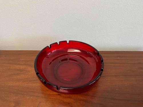 Vintage Viking Ruby Red Large Glass Ashtray - Picture 2 of 9