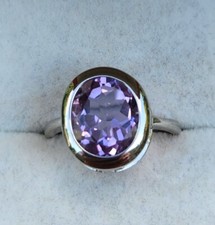 Brazilian Amethyst 12x10mm 14K White Gold Plated 925 Sterling Ring 3.70 ctw Sz 8