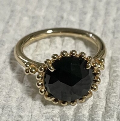 Authentic Pandora 14ct 14k Gold Large Black Spinel G585 ALE Gold Ring Size  50