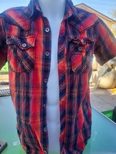 REBEL SOUL Shirt Mens Medium Plaid Short Sleeve Button up #MRC 24