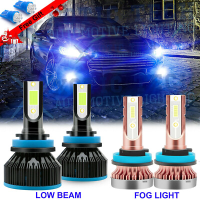 For Ford Fusion Focus LED Headlights Kit Low Beam Fog Light Bulbs 8000K Combo 4x