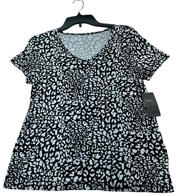 Ideology Shirt Womens size Small Black White Cheetah Print Short Sleeve New