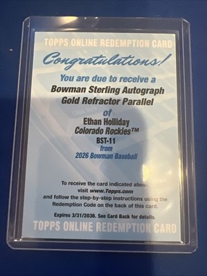 2026 Bowman Baseball Ethan Holliday Sterling Auto Gold Refractor BST-11