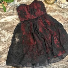 vintage Gothic Prom Dress Black red lace strapless dress 4 evening gown formal