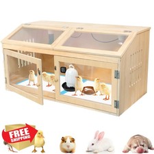 Chicken Brooder Box 32" Wooden Chick Heater Lamp Thermometer Sliding Drawer