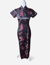 Diongyu Women's Cheong-sam Dress Black Red Silk Size M S Traditional Style