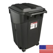 45 Gallon Wheeled Heavy Duty Plastic Garbage Can w/Attached Lid Easy to Clean