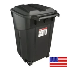  45 Gallon Wheeled Heavy Duty Plastic Garbage Can w/Attached Lid Easy to Clean