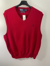 NWT Vintage Polo Ralph Lauren Red 100 Pima Cotton V-Neck Sweater Vest Men XL
