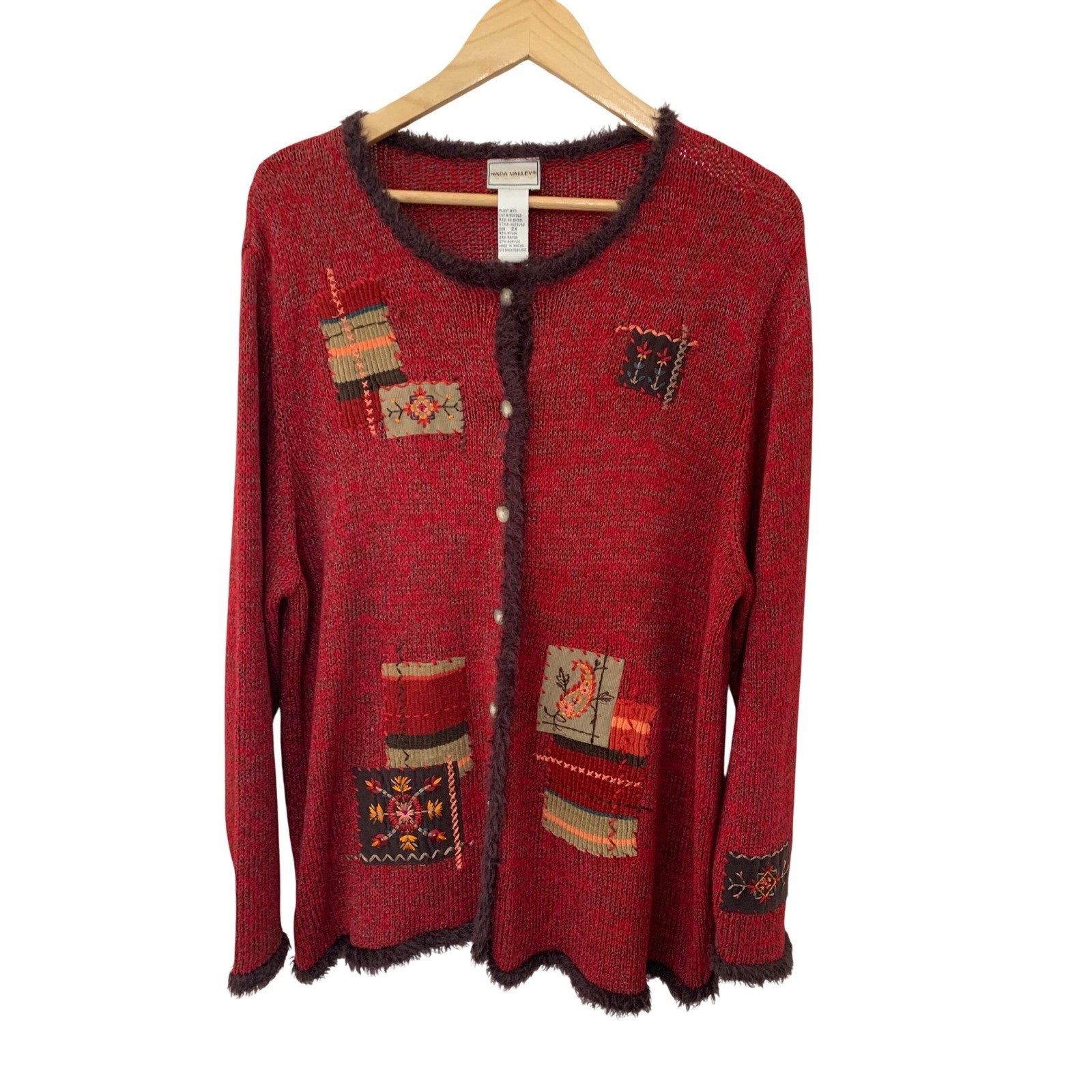Napa Valley Red Patchwork Embroidered Cardigan Sw… - image 1