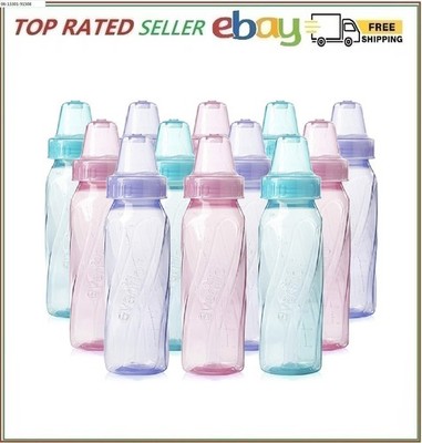 Evenflo Feeding Classic Plastic Baby Bottles Pink/Lavender/Teal 8oz 12 Pack
