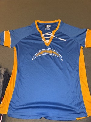 LOS ANGELES CHARGERS NFL TEAM APPAREL WOMENS LACE UP DRAFT JERSEY SHIRT XL NWOT
