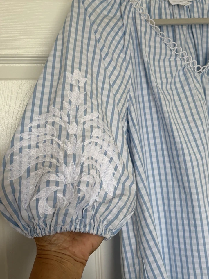 Top de guinga Charter Club azul y blanco talla L % 100 algodón manga 3/4 Foto 3 de 4