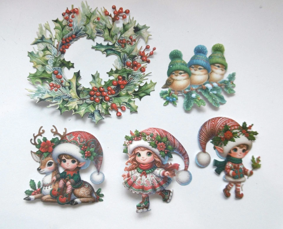 TWO RED ROBINS Two Red Robin Studio Die Cut*Card Topper*CHRISTMAS*Little Helpers*Little Friends