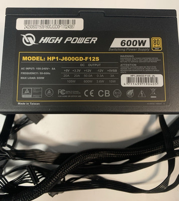 High Power HP1-J600GD-F12S 600W 80+ Gold Power Supply Unit - Black