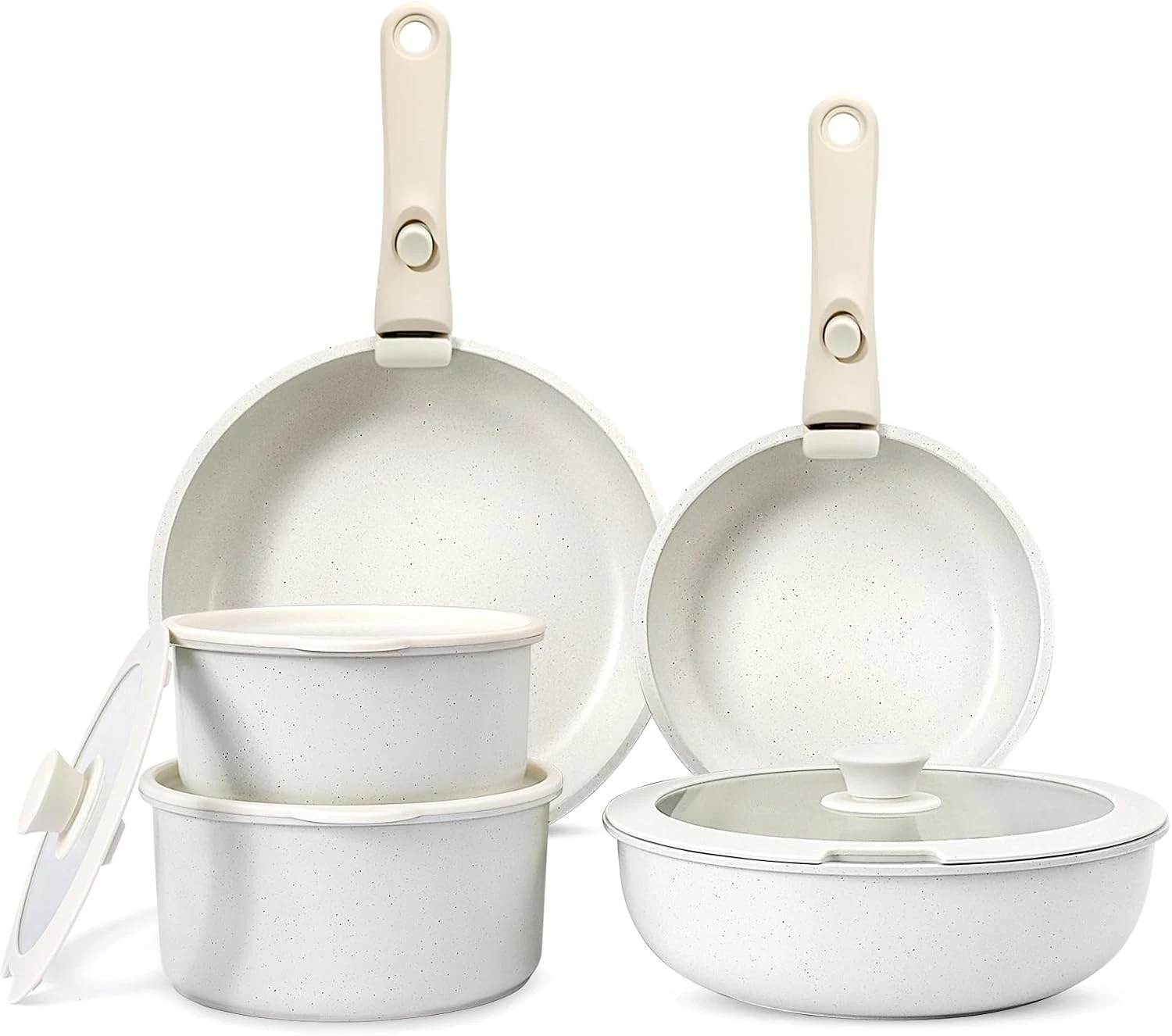 11-Piece Nonstick Cookware Set with Detachable Handle, Oven Safe