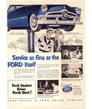 1950 Ford Auto Parts Vintage Print Ad Mechanic Car Lift Man Cave Wall Art 50s