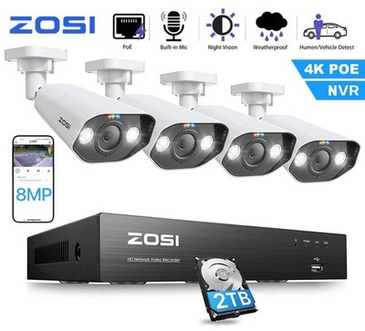 ZOSI UHD 4K 8CH NVR 8MP POE Security IP Camera System Auto Track 2 Way Audio 2TB