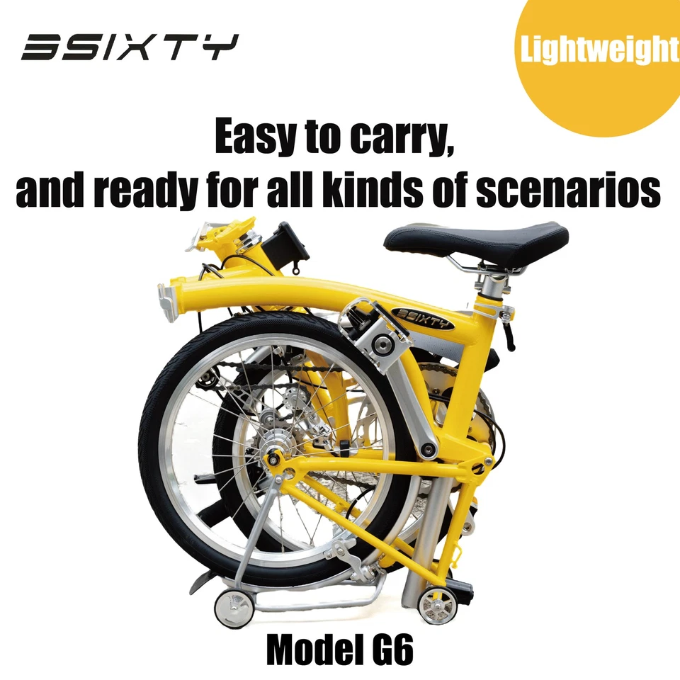 3SIXTY Faltrad im Brompton Style 4 Gang 16 Zoll Leichtes Klappfahrrad yellow - Bild 2 von 4