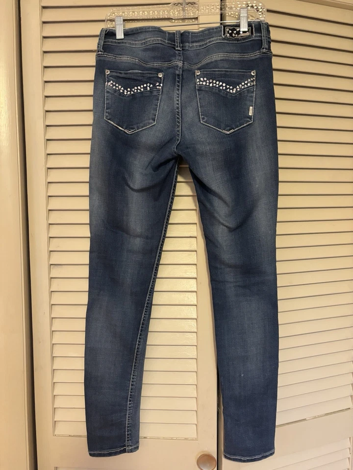 Hint Women’s Jeans Size 27 Rhinestones Blue Denim Skinny Distressed Stretch - Image 2 of 4