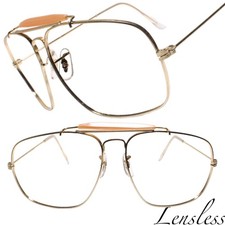 Genuine Vintage 80s 90s Distinctive Top Bar Lensless Eye Glasses Gold Frames