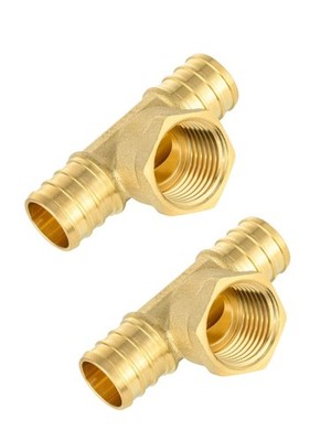 2 Pack Brass PEX Crimp 3/4x3/4x1/2 Inch Female NPT Tee Plumbing Fitting