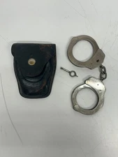 Vtg Jay-Pee Made in Spain Handcuffs W/ 1 Key & Leather Belt Holder Case