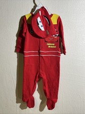 Disney Baby lightning mcqueen Infant 9Mo Sleeper With Hat Red Long Sleeve NEW