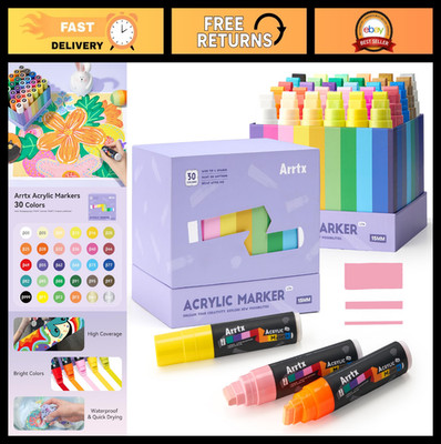 30 Color Jumbo Acrylic Markers - 15mm Felt Tip Paint Pens for Rock, Glass, Wood