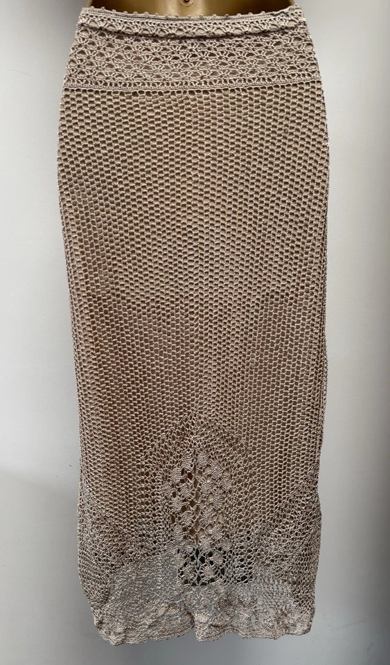 Karen Millen Vintage UK10/12 EU38/40 US6/8 Knitted Crochet Beige Midi Skirt - Image 3 of 4