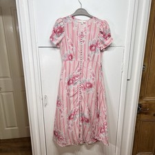 LoveShackFancy Patrice Dress Pink Silk Midi Candy Stripe Floral Lined Size 6 