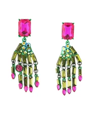 New Betsey Johnson Monster Hand Drop Earrings, Pink and Green, Gunmetal Tone