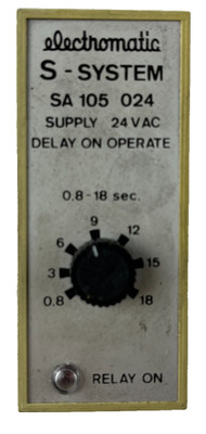 Electromatic SA 105 024 Time Delay Relay 24VAC 0.8-18 Sec Delay On Operate