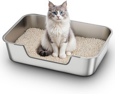 Stainless Steel Cat Litter Box with Low Entry, Large Metal Kitty Litter Box for