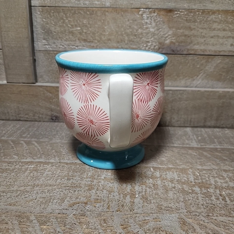 Taza de café con patas The Pioneer Woman "Happiness" roja/turquesa 16 oz repuesto Foto 2 de 4